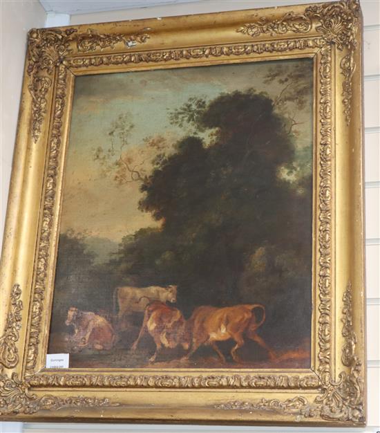 19th century English School, oil on canvas, Cattle in a landscape, 55 x 44cm